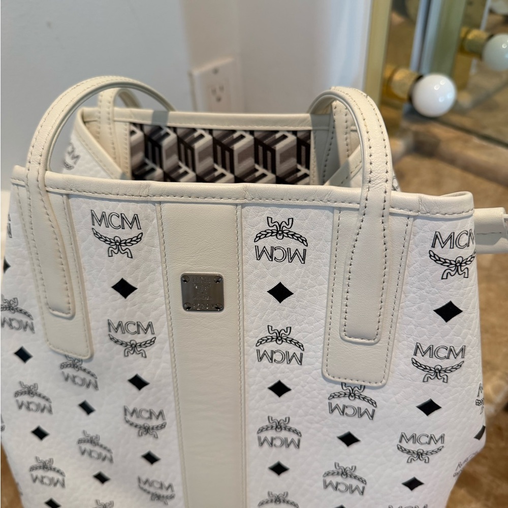 MCM Ivory Logo Tote